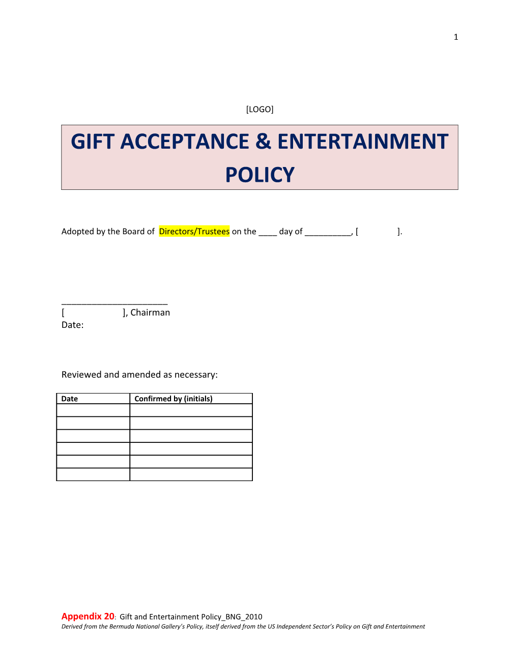 Gift Acceptance & Entertainment Policy