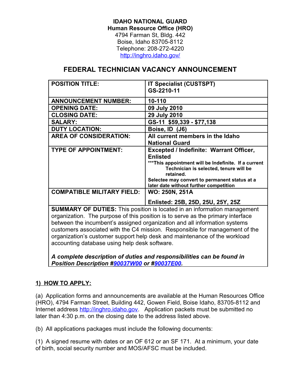 Technician Vacancy Announcement s7
