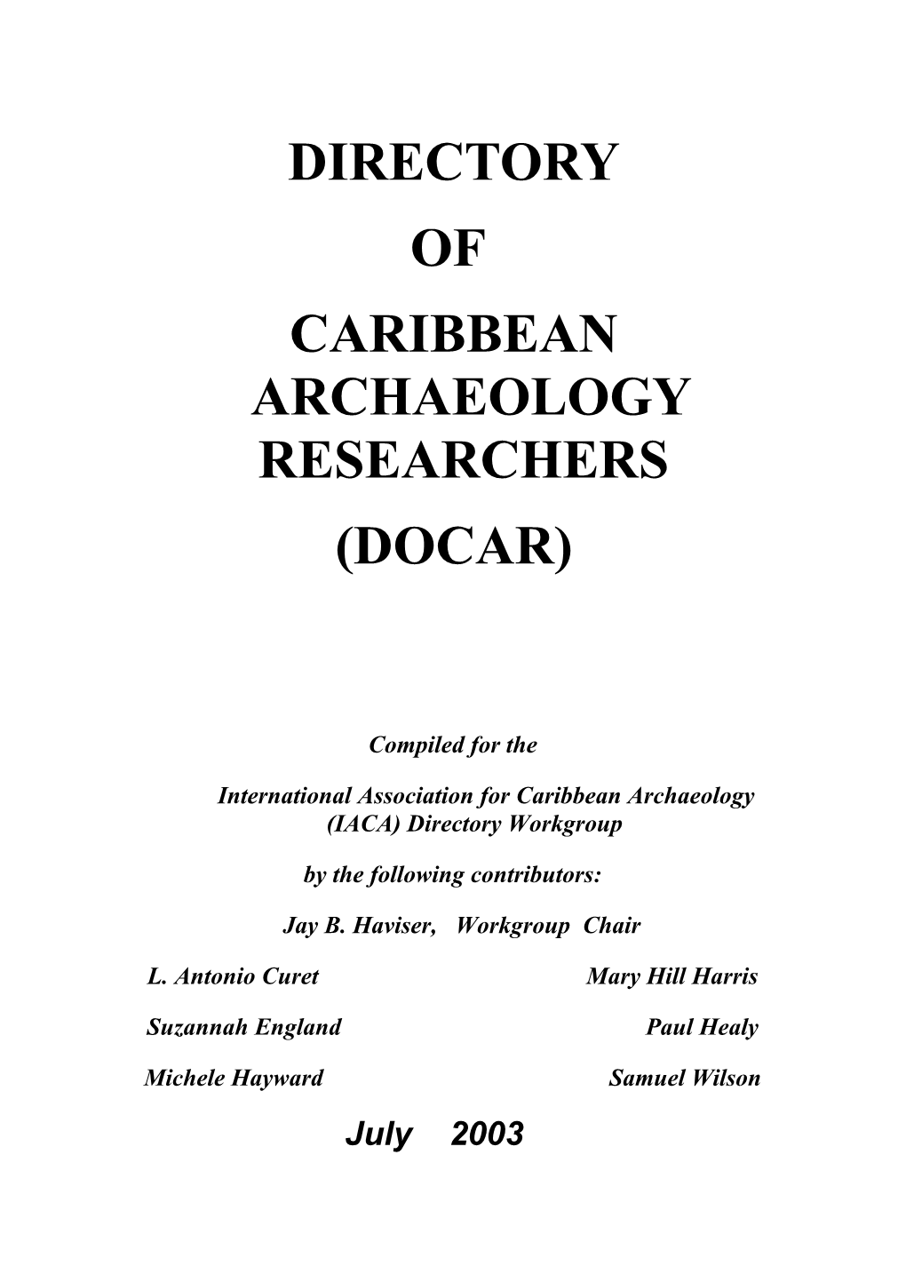 Directory of Caribbean Archaeology Researchers (Docar)