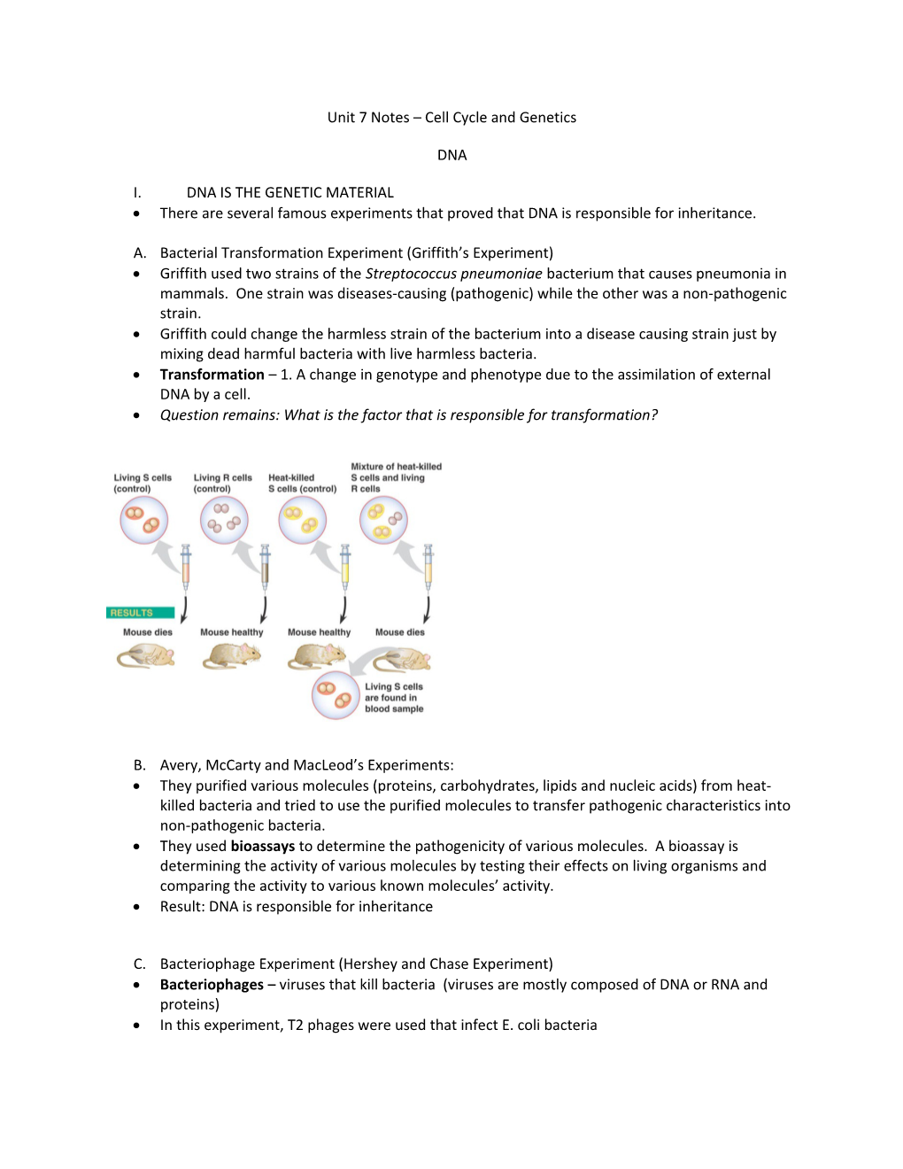 Unit 7 Notes Cell Cycle and Genetics