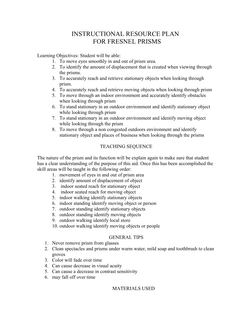 Instructions for Fresnel Prisms