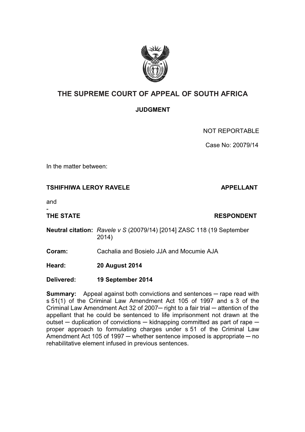 The Supreme Court of Appeal of South Africa s19