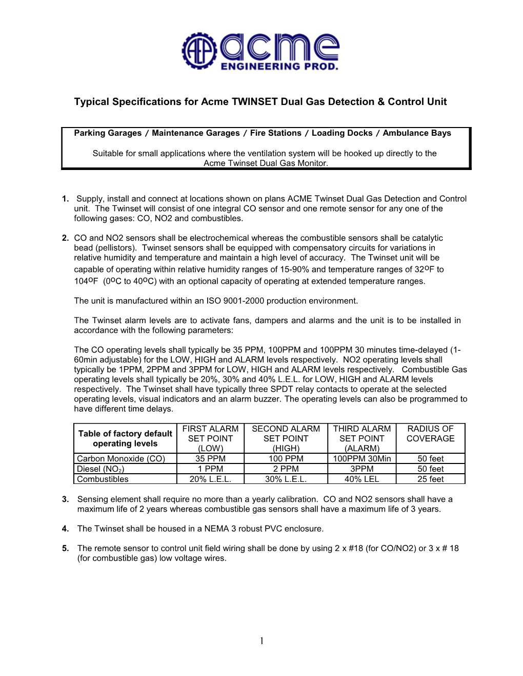 List of Engineering Specifications