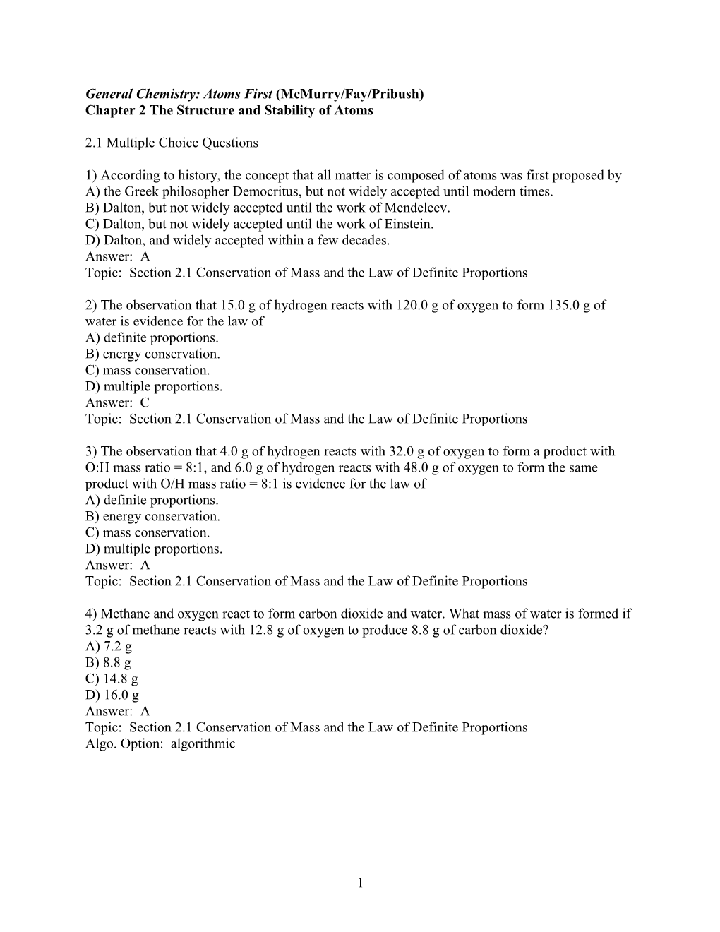 General Chemistry: Atoms First (Mcmurry/Fay/Pribush)