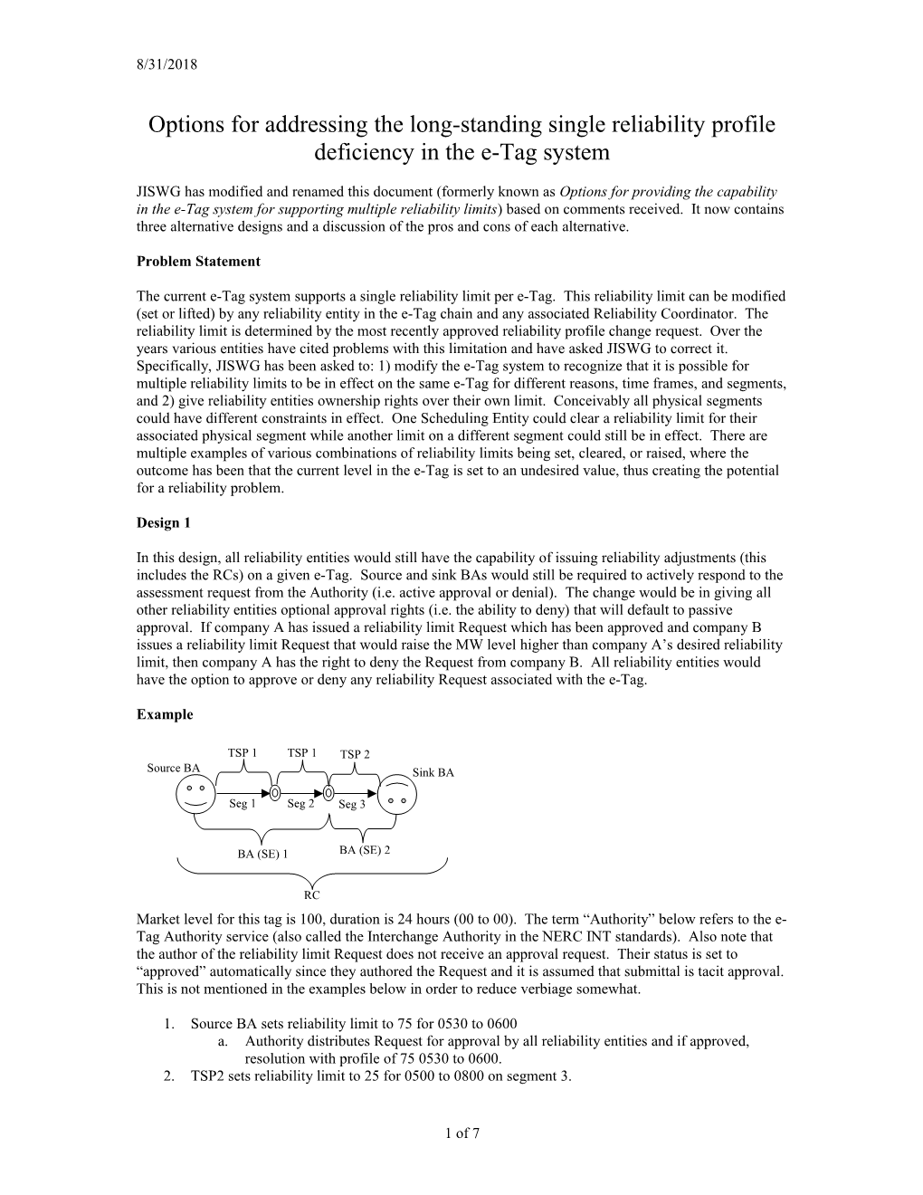 Options for Addressing the Long-Standing Single Reliability Profile Deficiency in the E-Tag