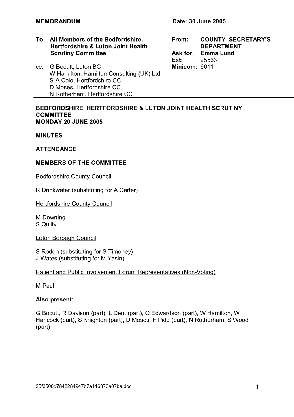 Bedfordshire, Hertfordshire & Luton Joint Health Scrutiny Committee