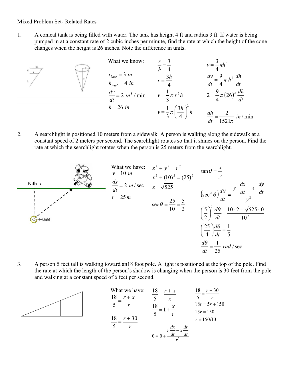 Mixed Problem Set- Related Rates