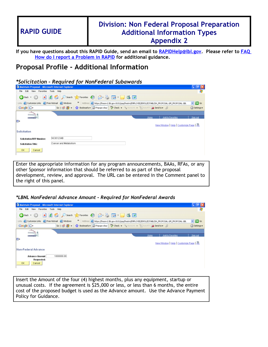 Proposal Profile - Additional Information