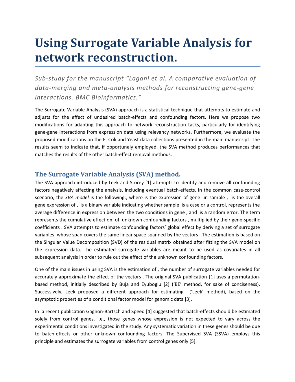 Using Surrogate Variable Analysis for Network Reconstruction