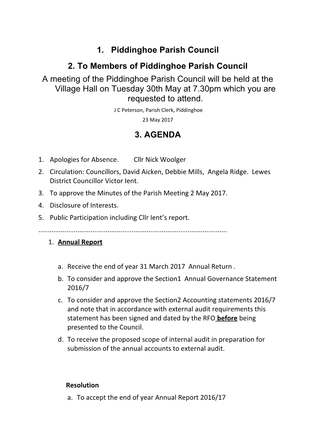 To Members of Piddinghoe Parish Council
