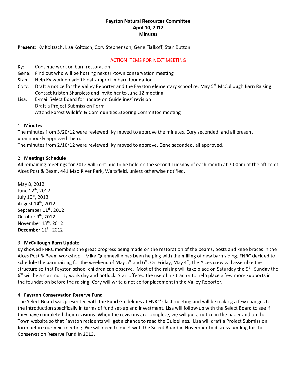 Fayston Natural Resources Committee