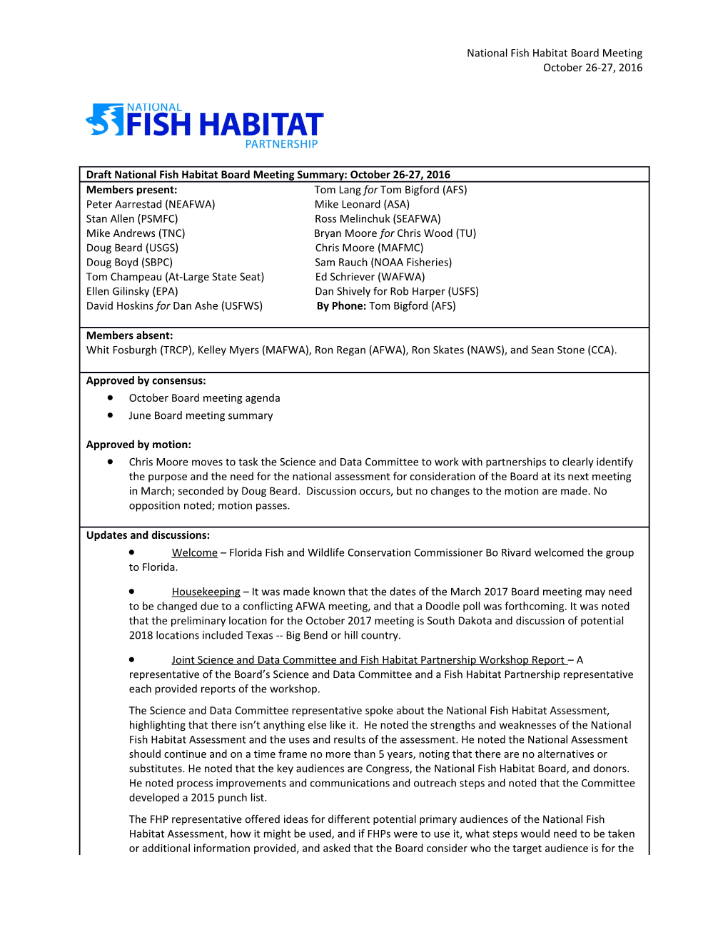 National Fish Habitat Board Meeting