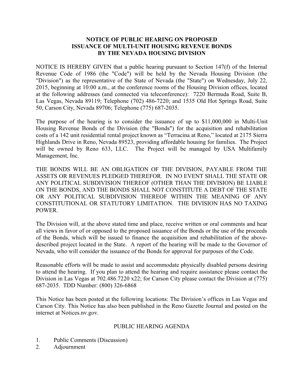 Notice of Public Hearing on Proposed