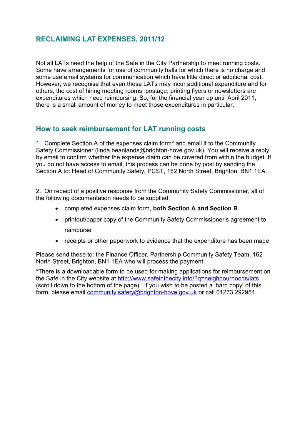 How to Reclaim Lat Expenses, 2009/10