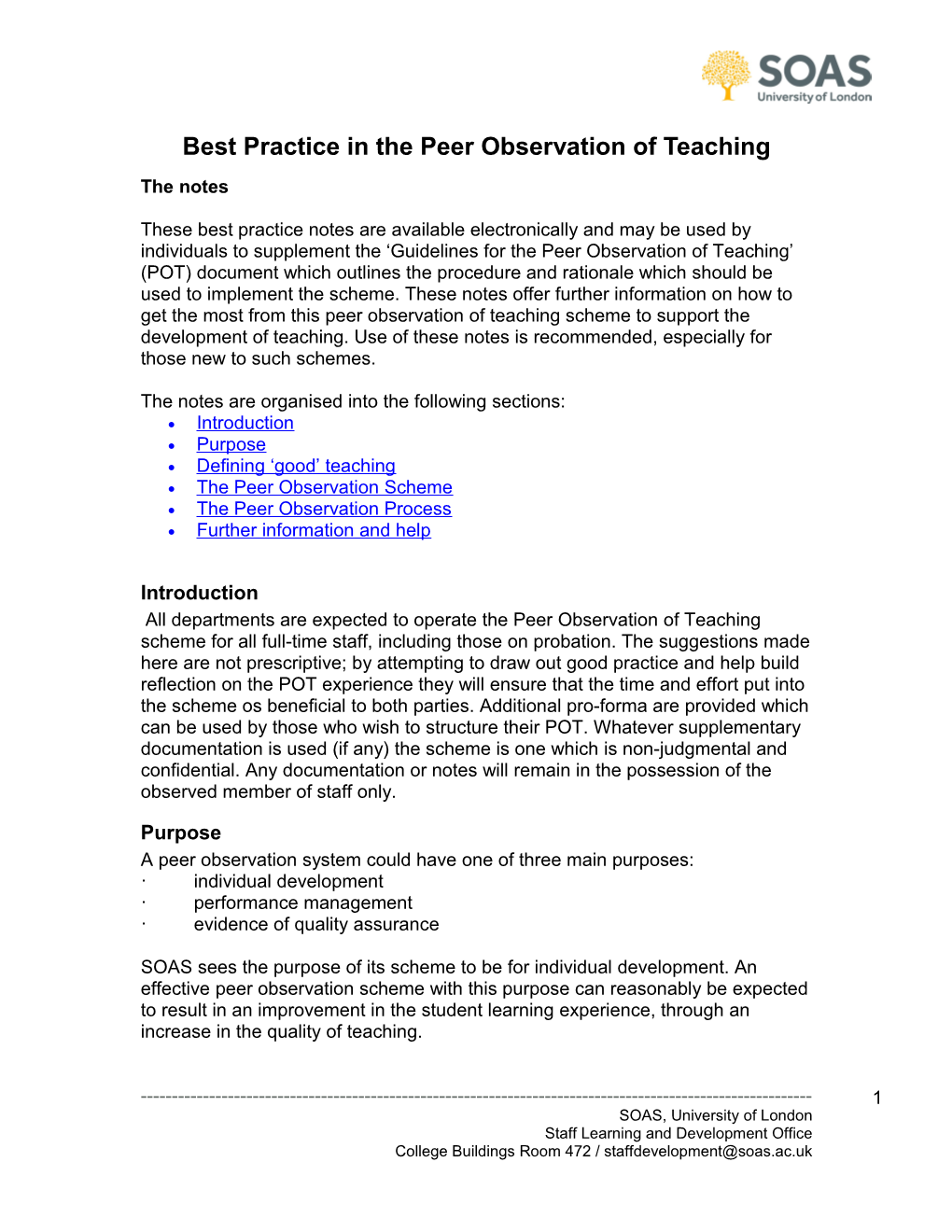 Guidelines on the Peer Observation of Teaching