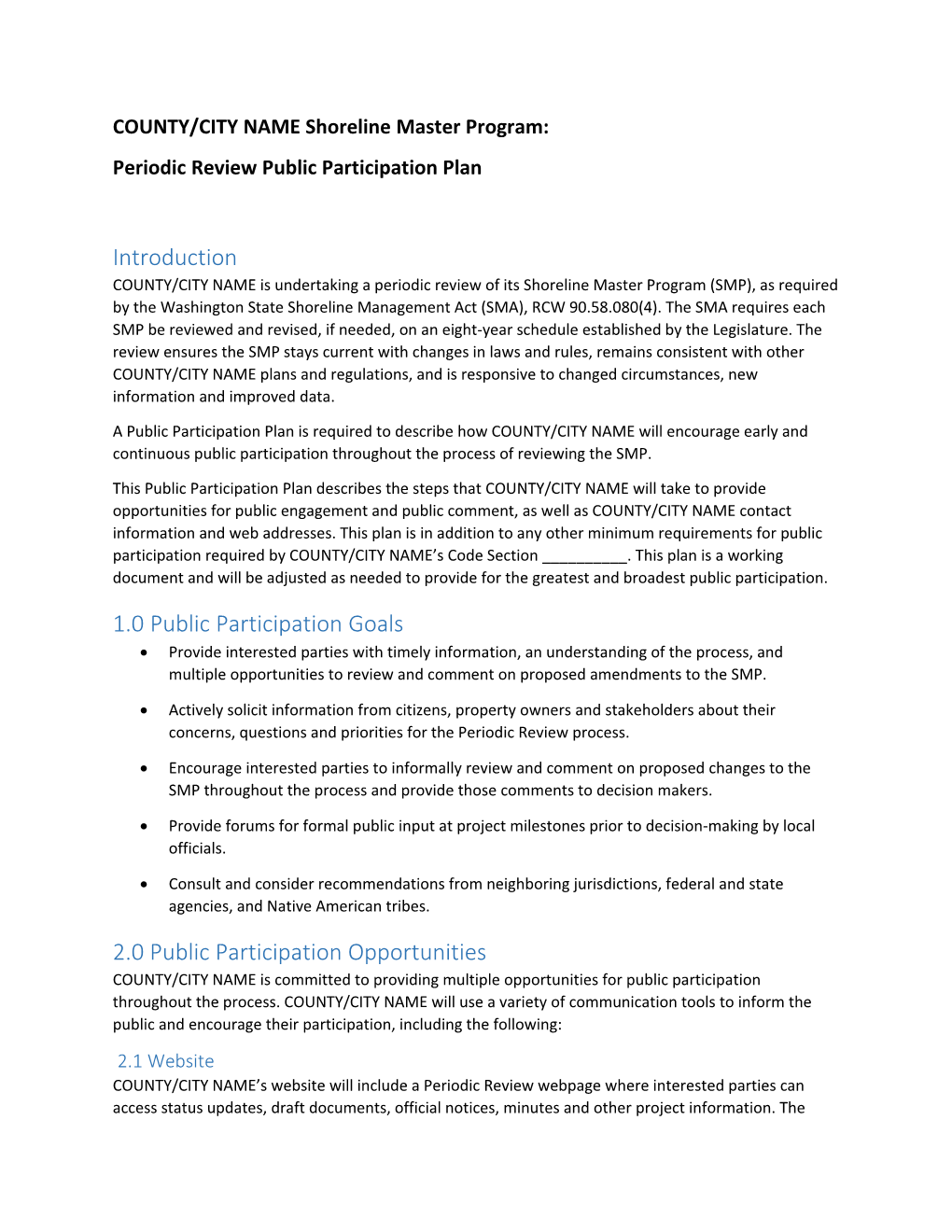 COUNTY/CITY Nameshoreline Master Program