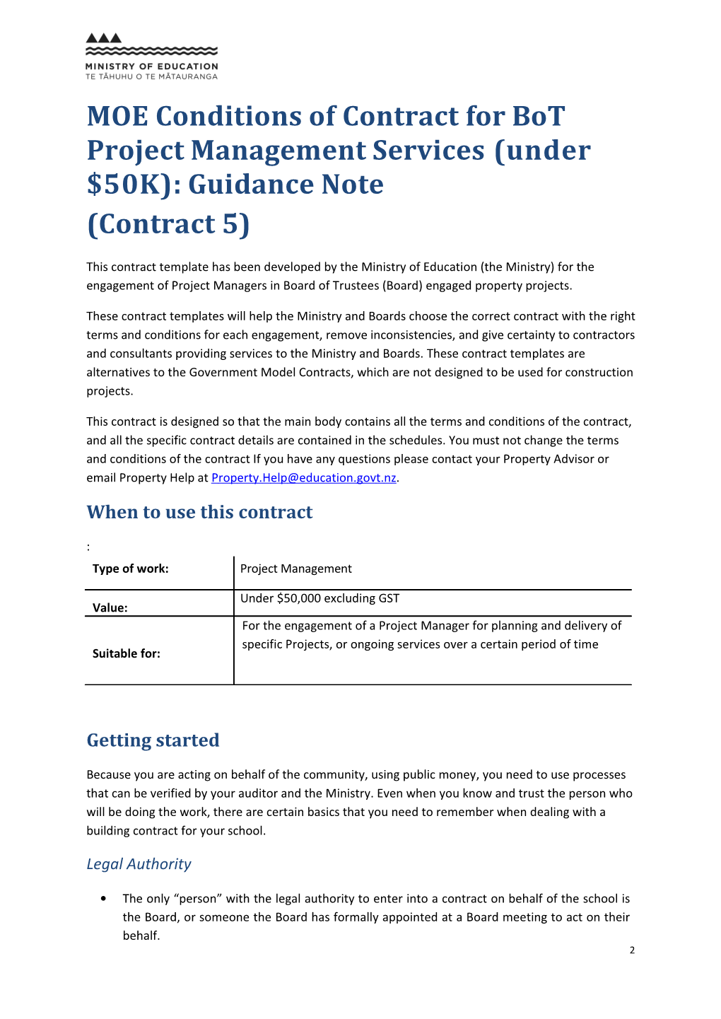 MOE Conditions of Contract for Project Management Services - Guidance Note for Contract 5