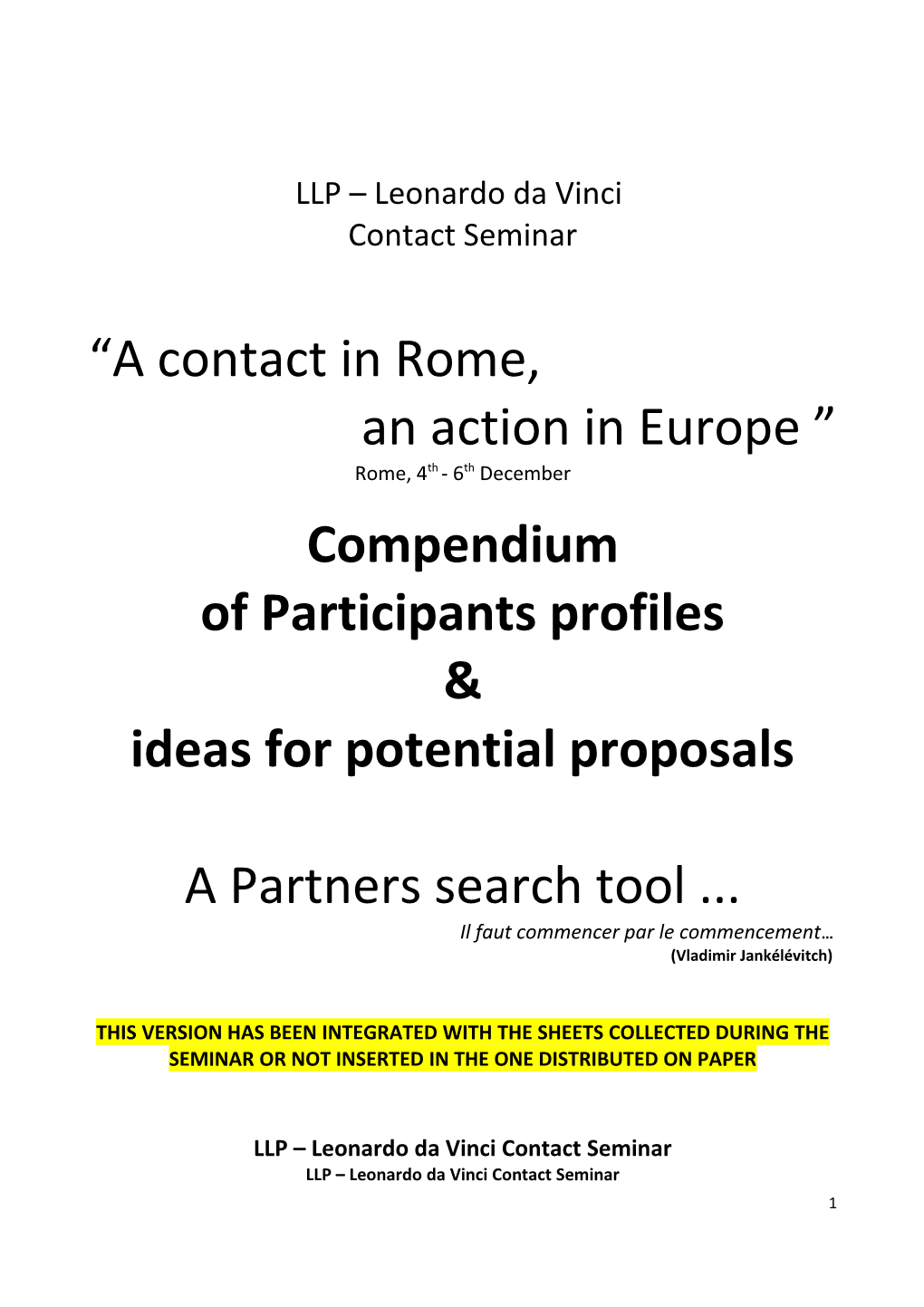 LLP Leonardo Da Vinci Contact Seminar