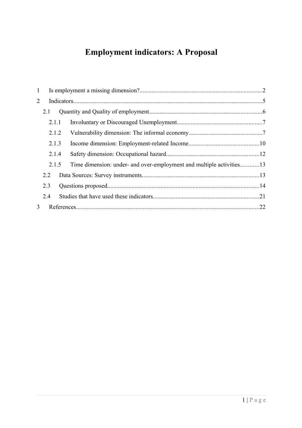 Employment Indicators: a Proposal