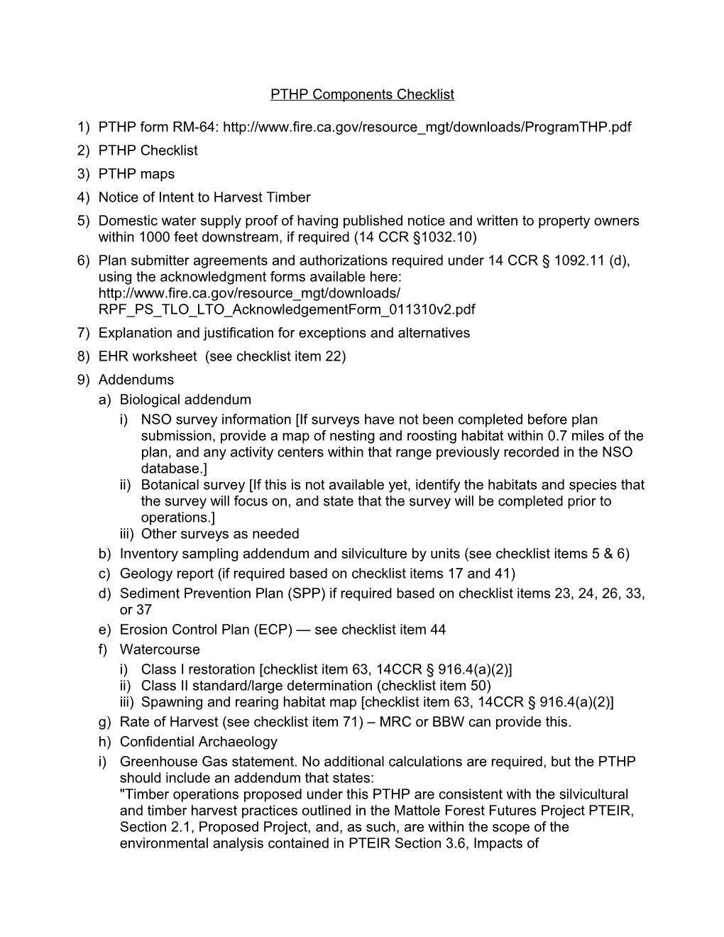 PTHP Components Checklist