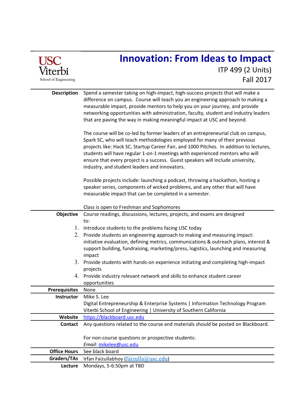 Innovation: from Ideas to Impact