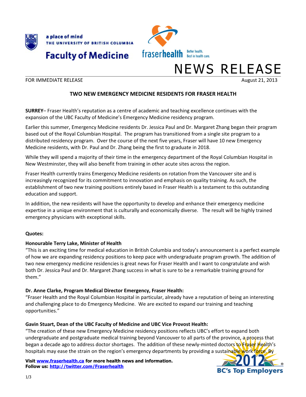 Two New Emergency Medicineresidents for Fraser Health