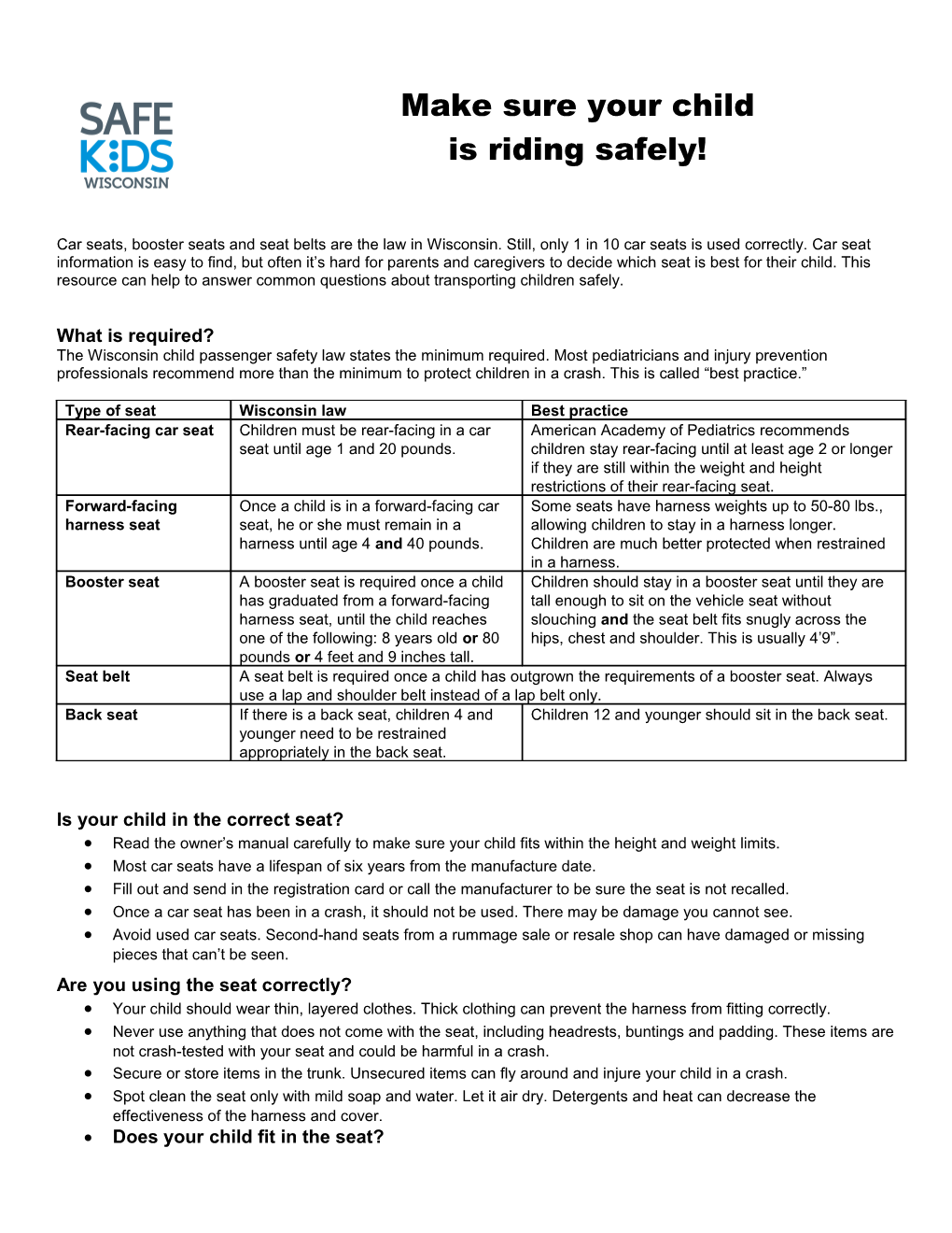 Is Your Child in the Correct Seat?