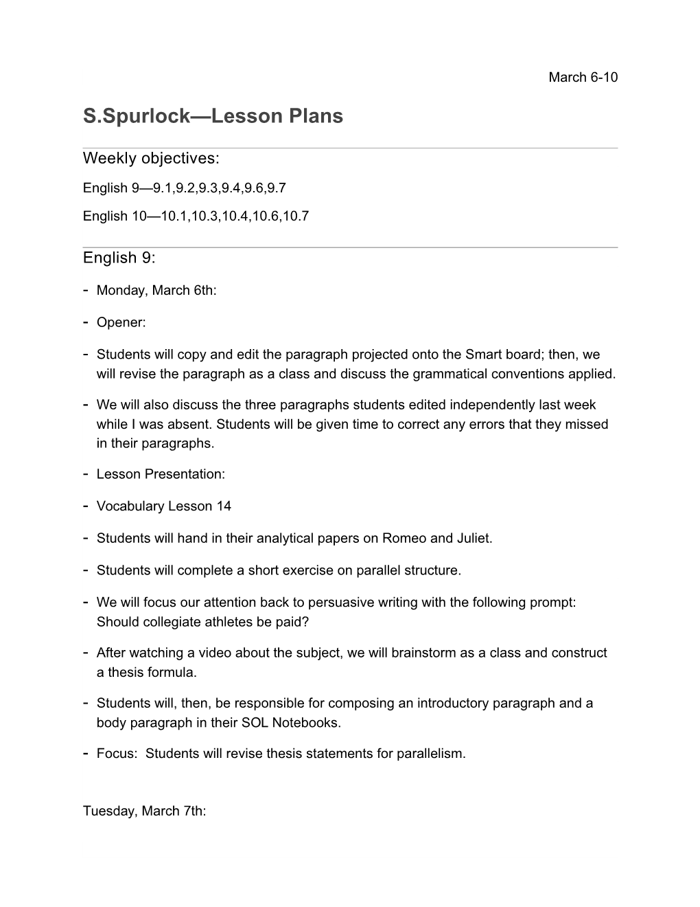 S.Spurlock Lesson Plans