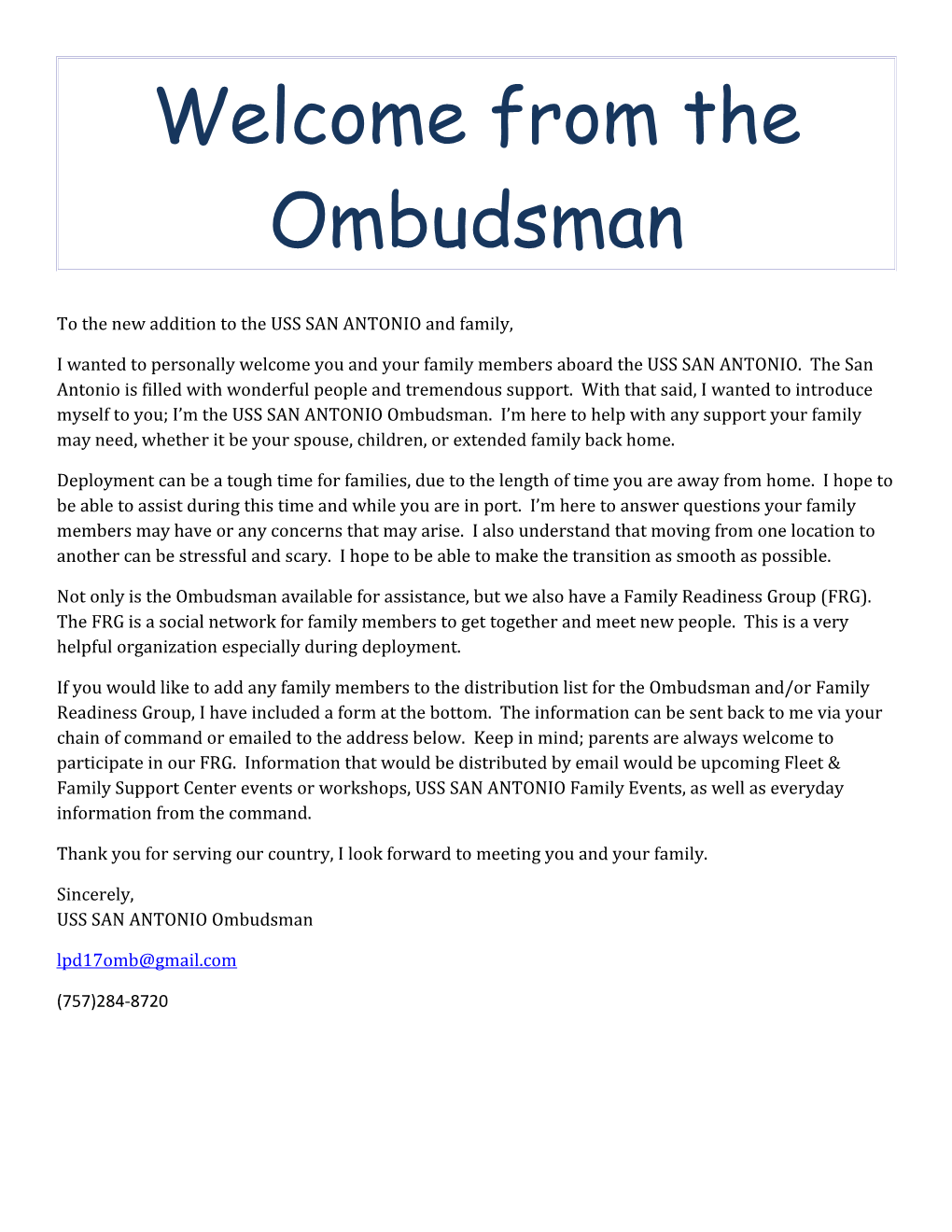 Welcome from the Ombudsman