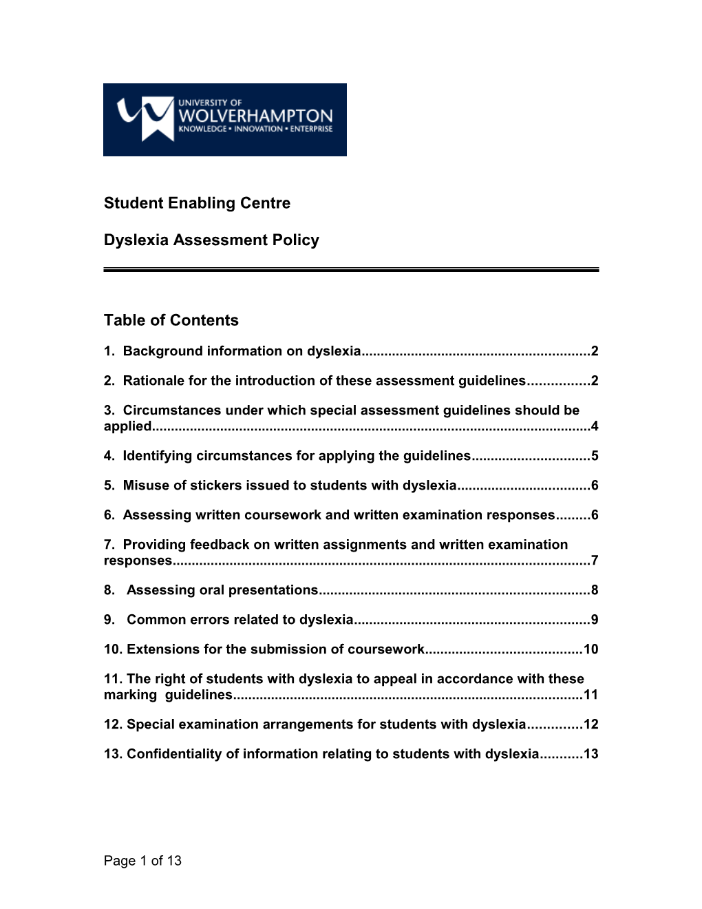 Guidelines for Marking the Work of Students Who Have Dyslexia
