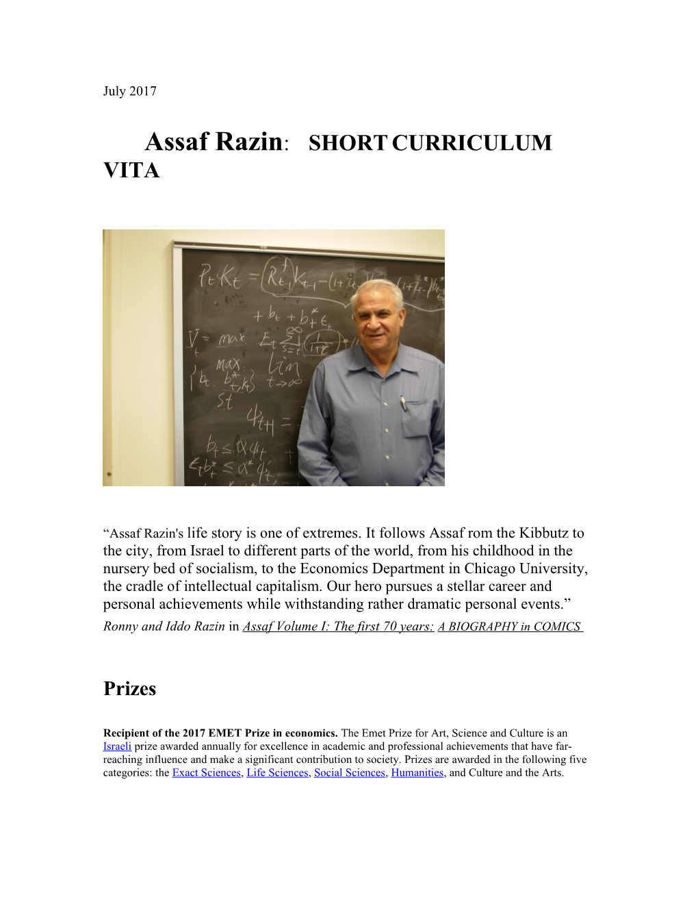 Assaf Razin: SHORT CURRICULUM VITA