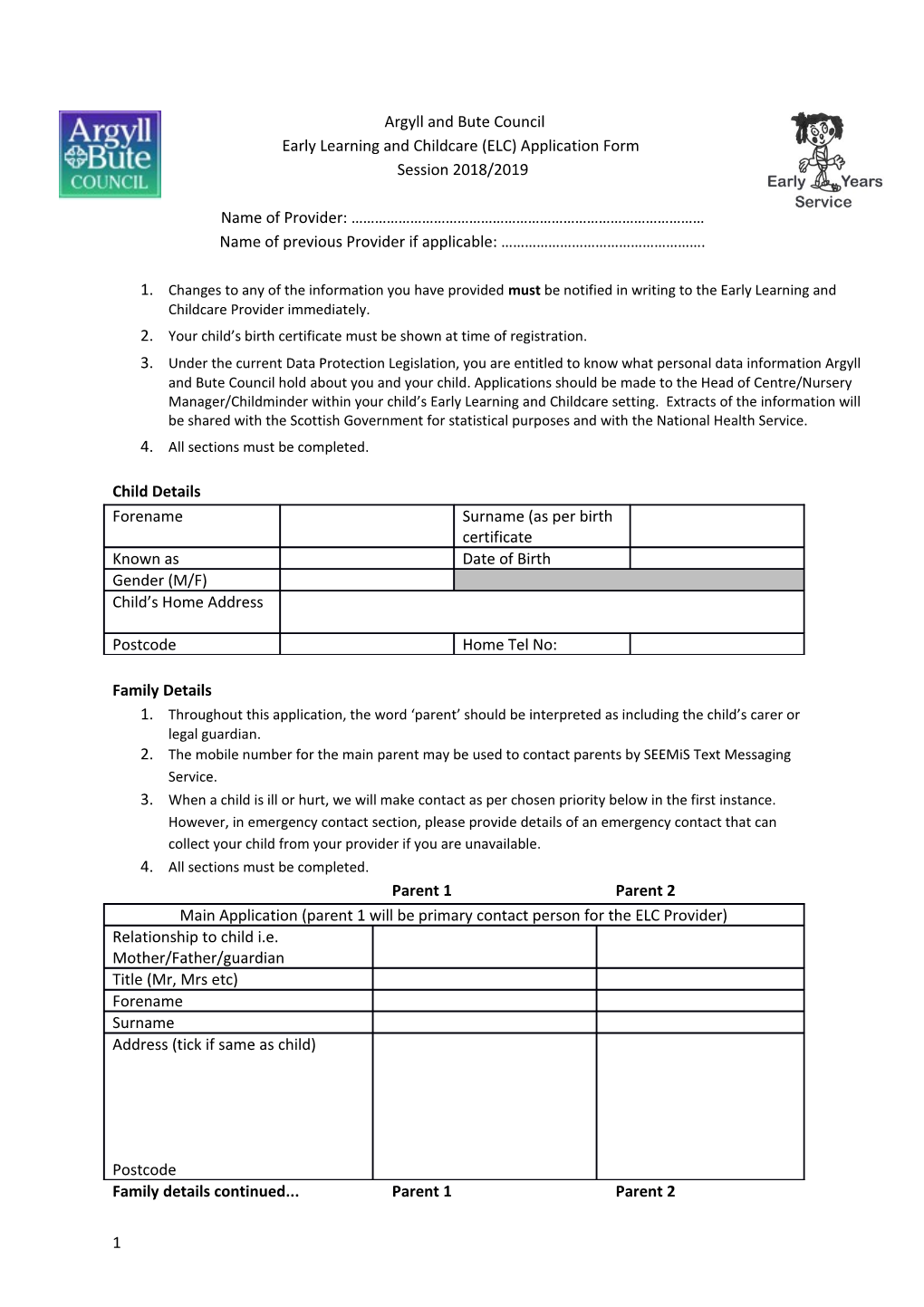 Early Learning and Childcare (ELC) Application Form