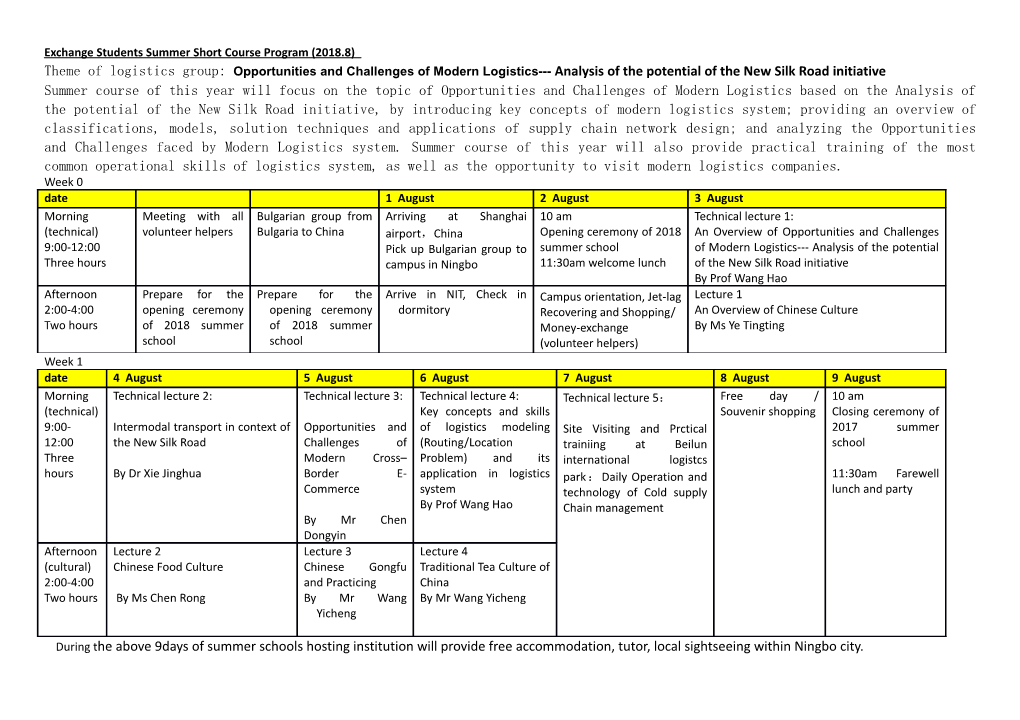 Exchange Students Summer Short Course Program (2018.8)