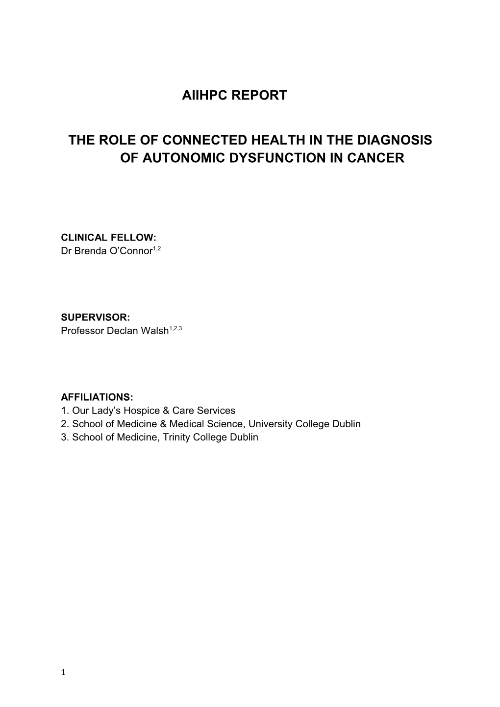 The Role of Connected Health in the Diagnosis of Autonomic Dysfunction in Cancer