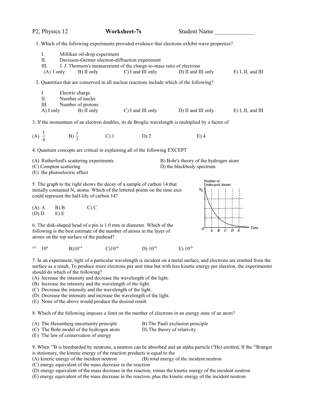 P2, Physics 12 Worksheet-7S Student Name ______