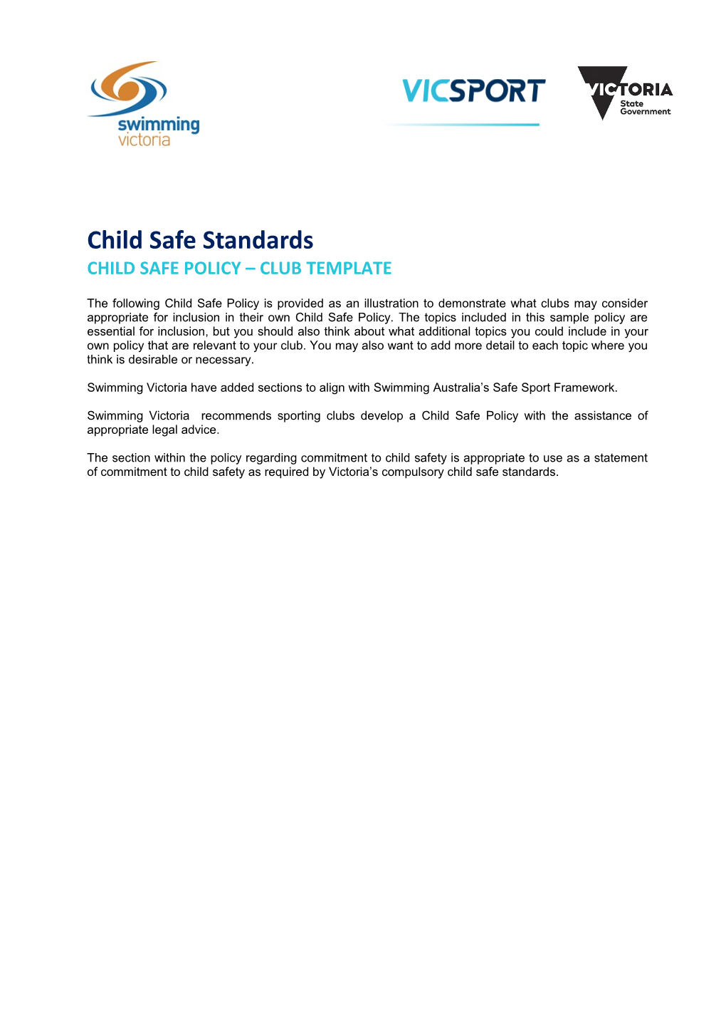 Child Safe Policy Club Template