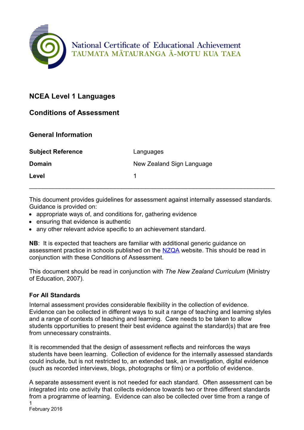 Languages NZSL L1 Standards