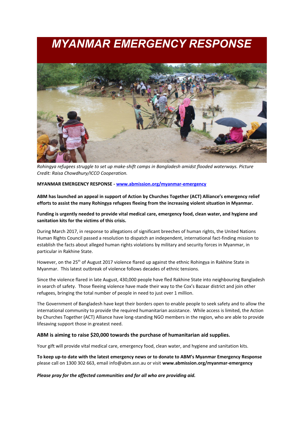 Myanmar EMERGENCY RESPONSE