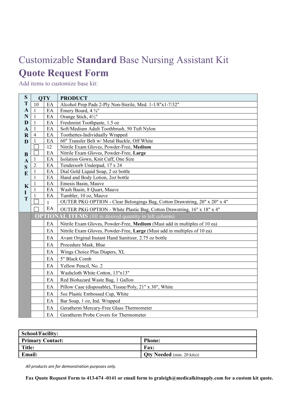 Customizable Standard Base Nursing Assistant Kit