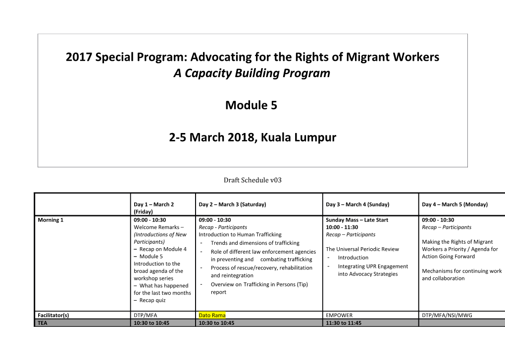 2017 Special Program: Advocating for the Rights of Migrant Workers