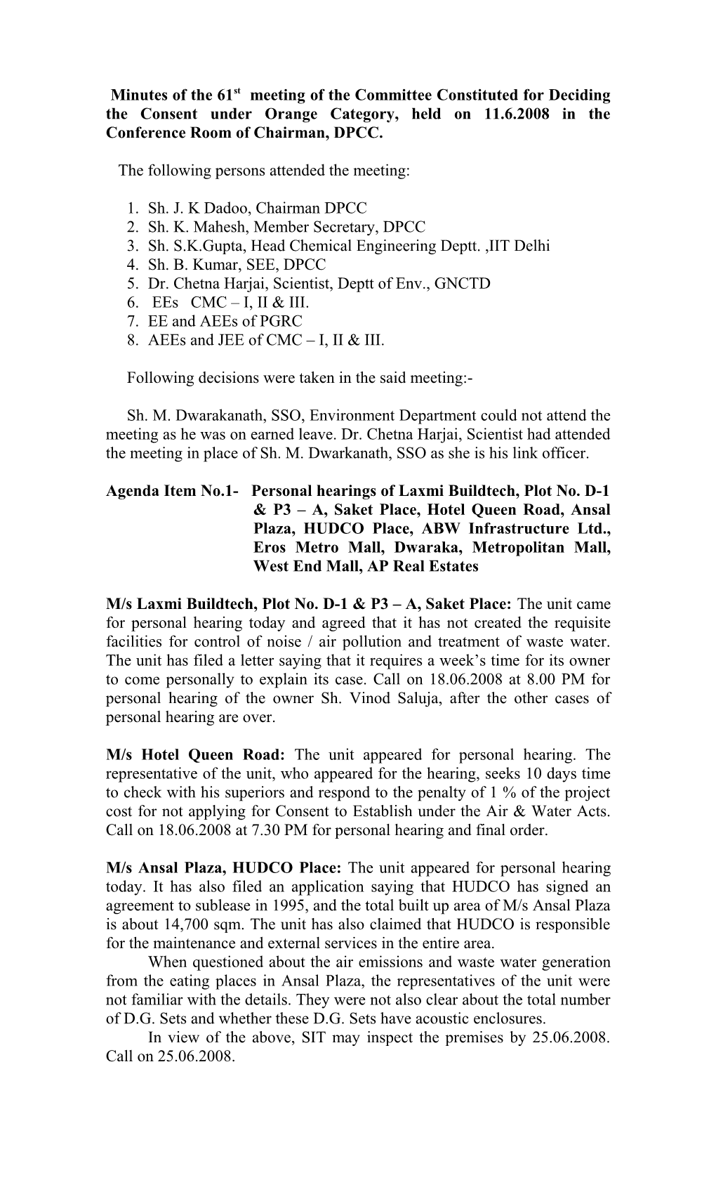 Minutes of the 33Rd Meeting of the Committee Constituted for Deciding the Consent Under s5