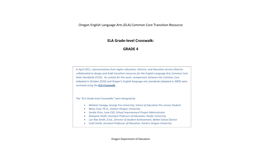 Oregon English Language Arts (ELA)Common Core Transition Resource