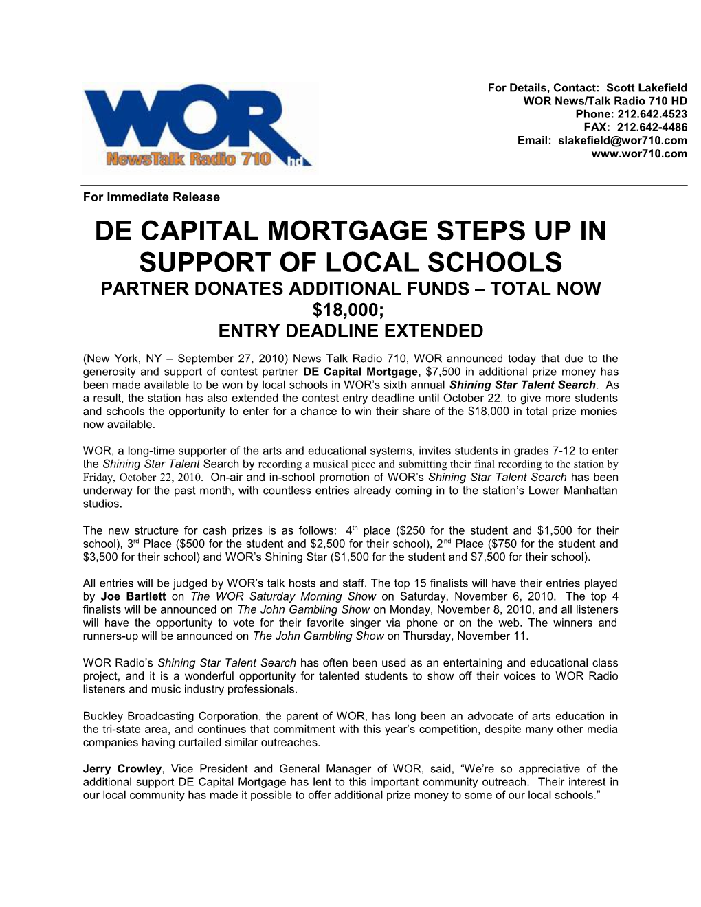 De Capital Mortgage Steps up in Support of Local Schools