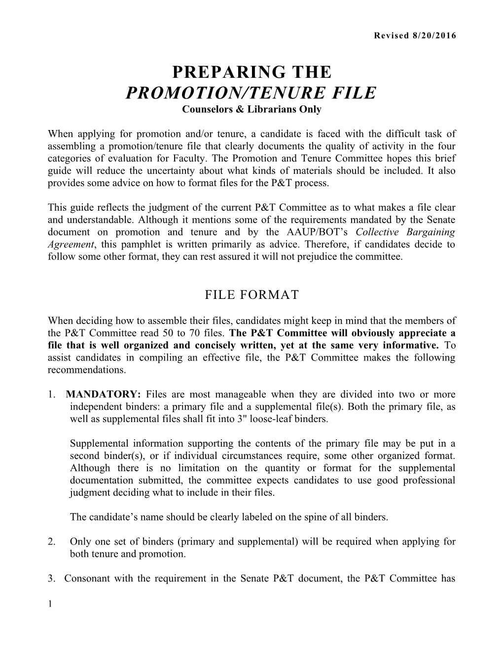 Promotion/Tenure File