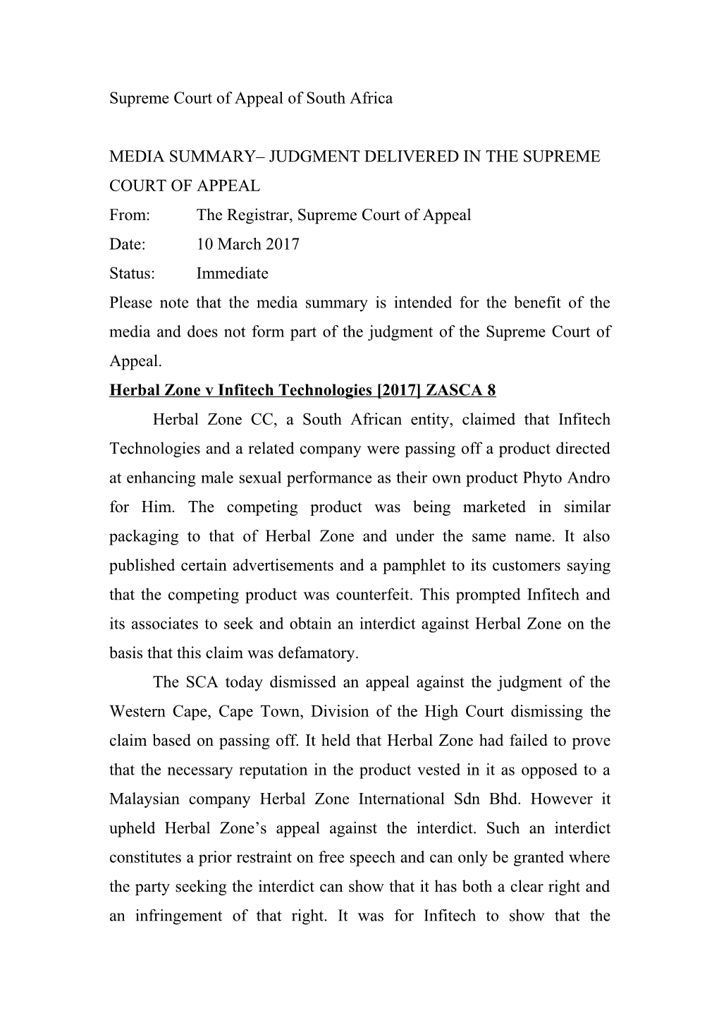 Supreme Court of Appeal of South Africa s8
