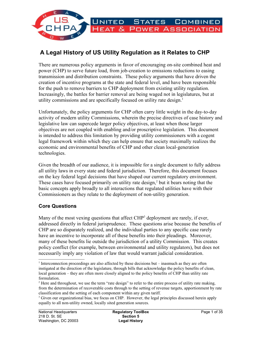 A Legal History of US Utility Regulation As It Relates to CHP