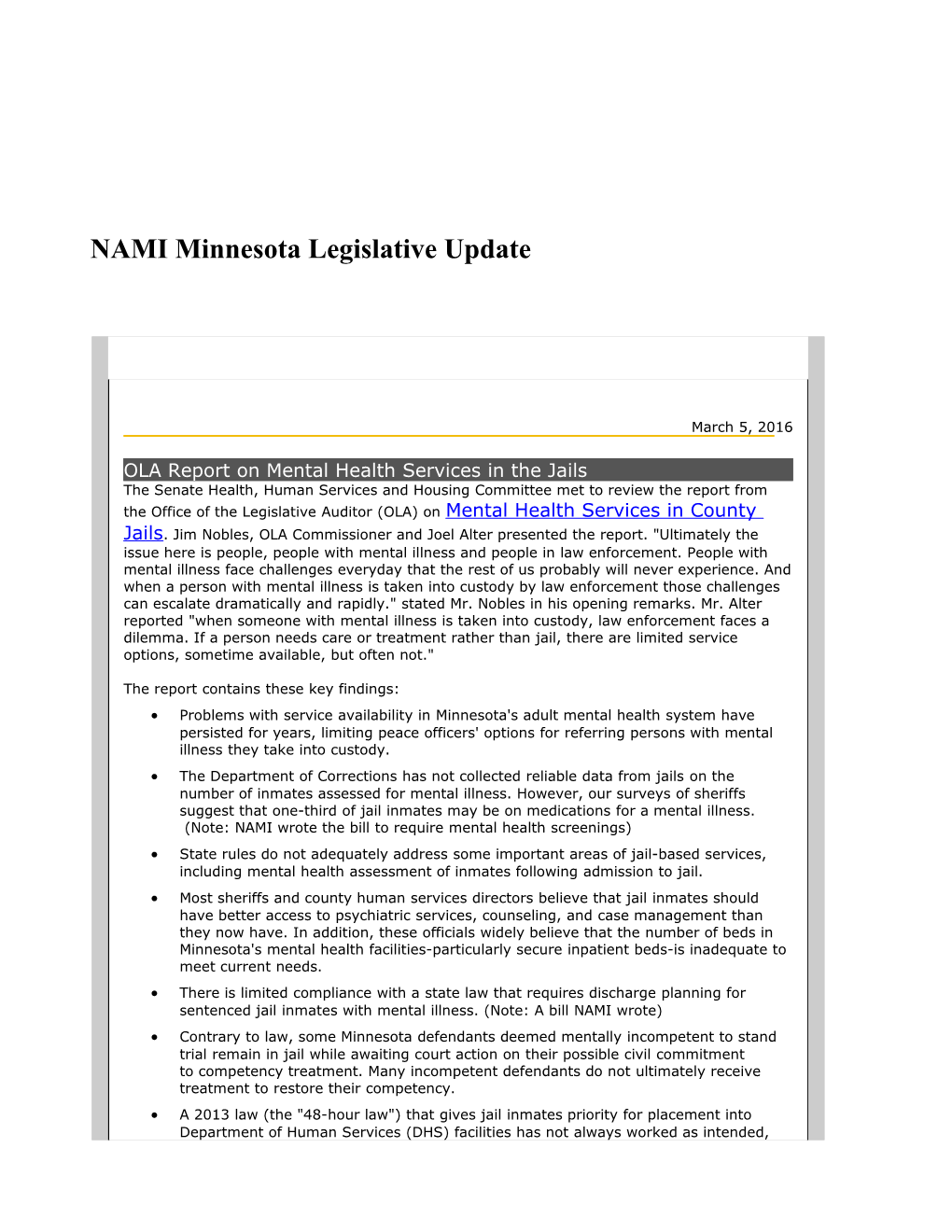 NAMI Minnesota Legislative Update s1