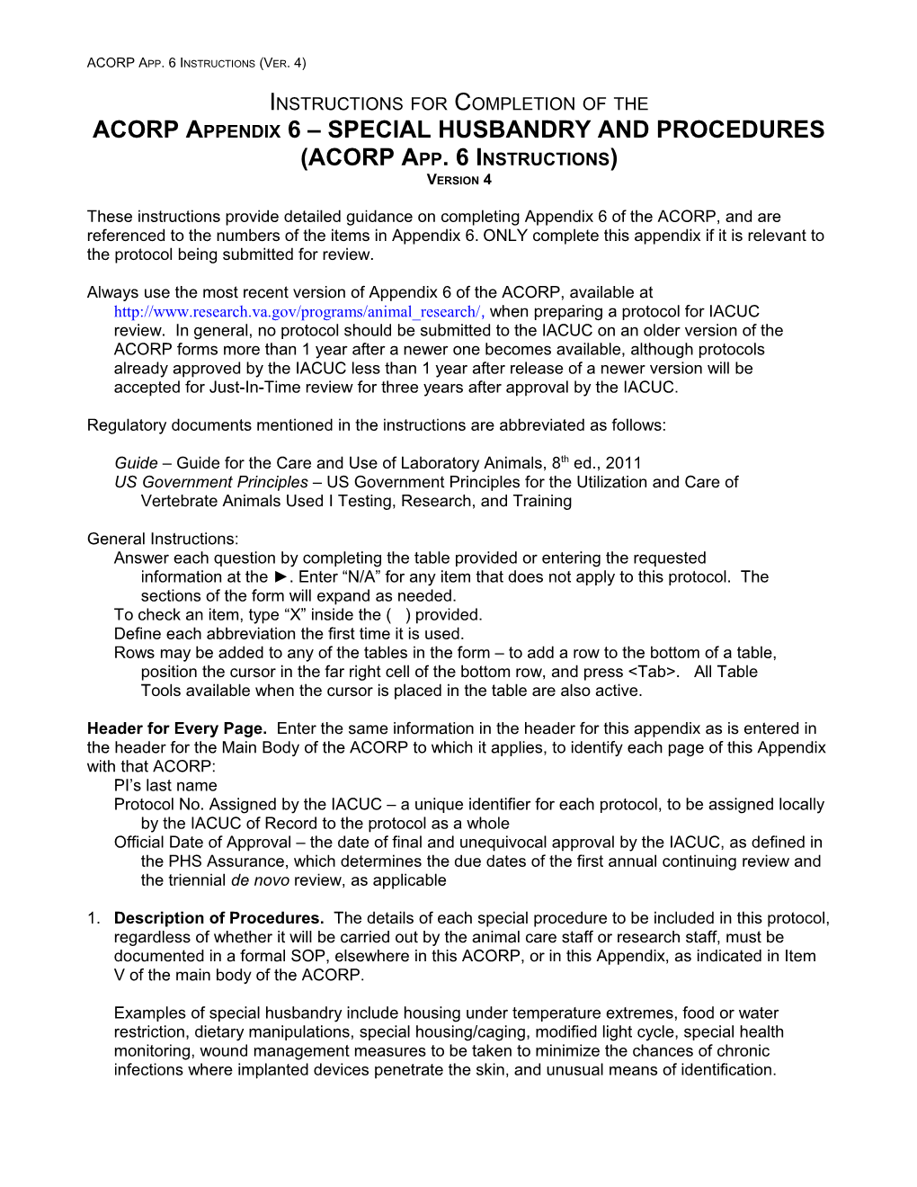 ACORP Appendix 6 (Portland VA Medical Center) Instructions