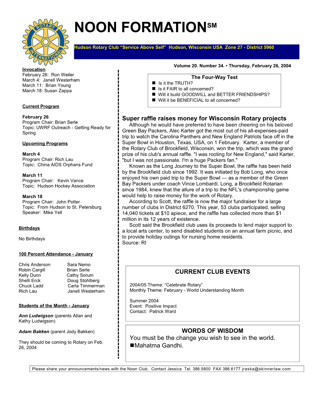 Hudson Rotary Club Roster of Members 2003-2004