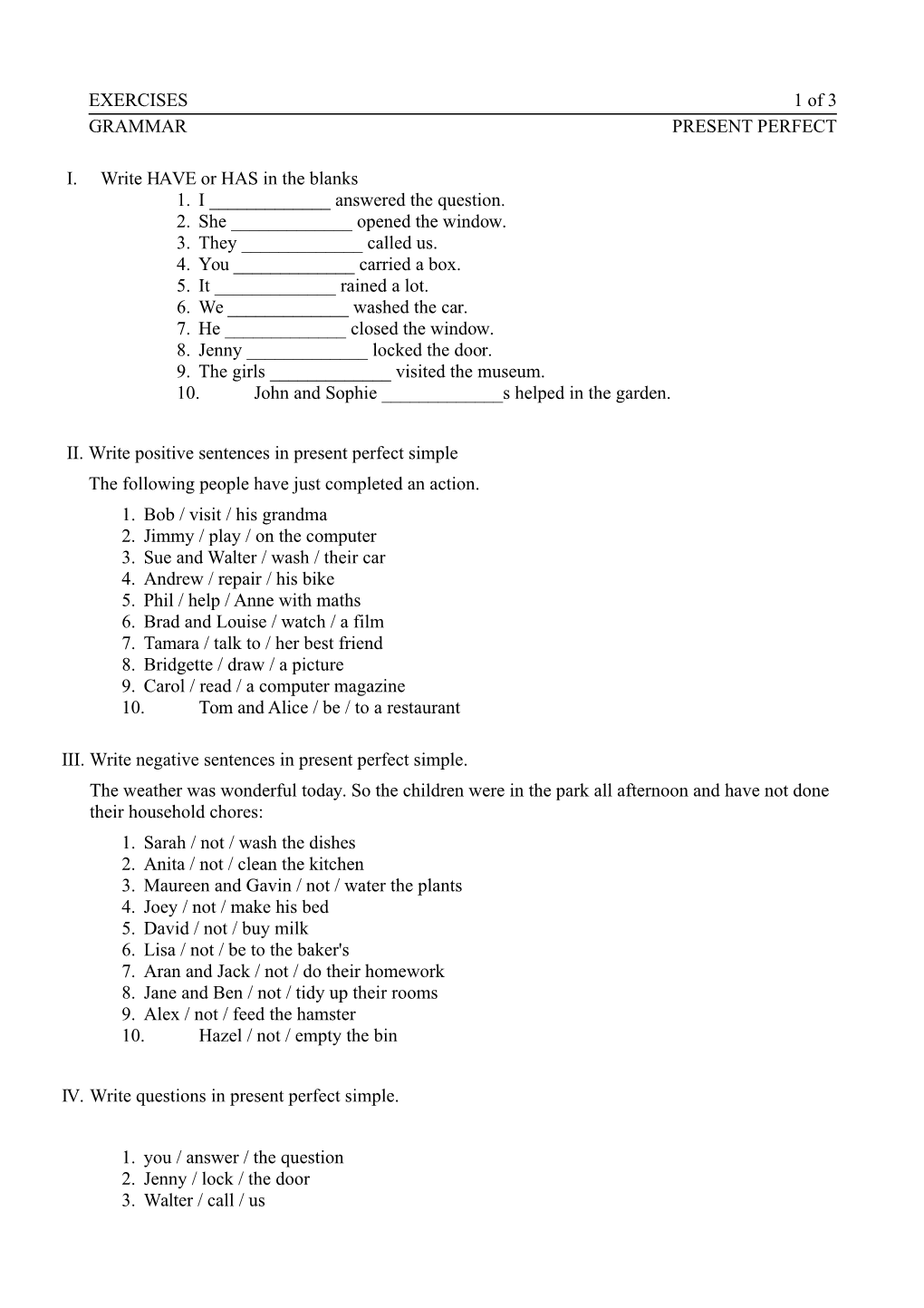 Grammar Present Perfect